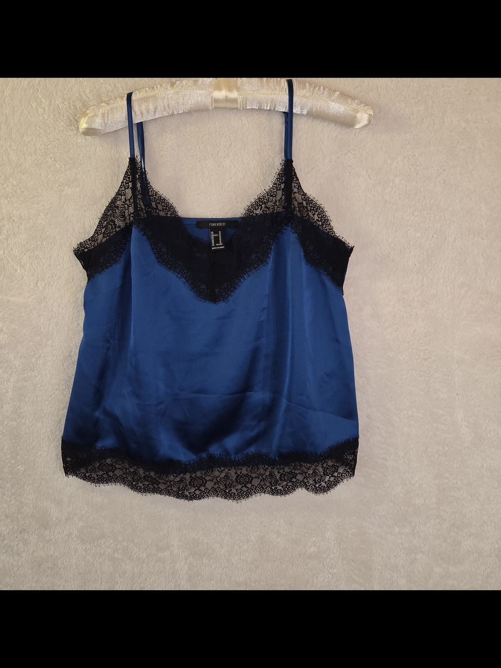 Forever 21 Royal Blue Satin Cami/ Lingerie Top w/ Lace Trim Y2K Inspired Sz M
